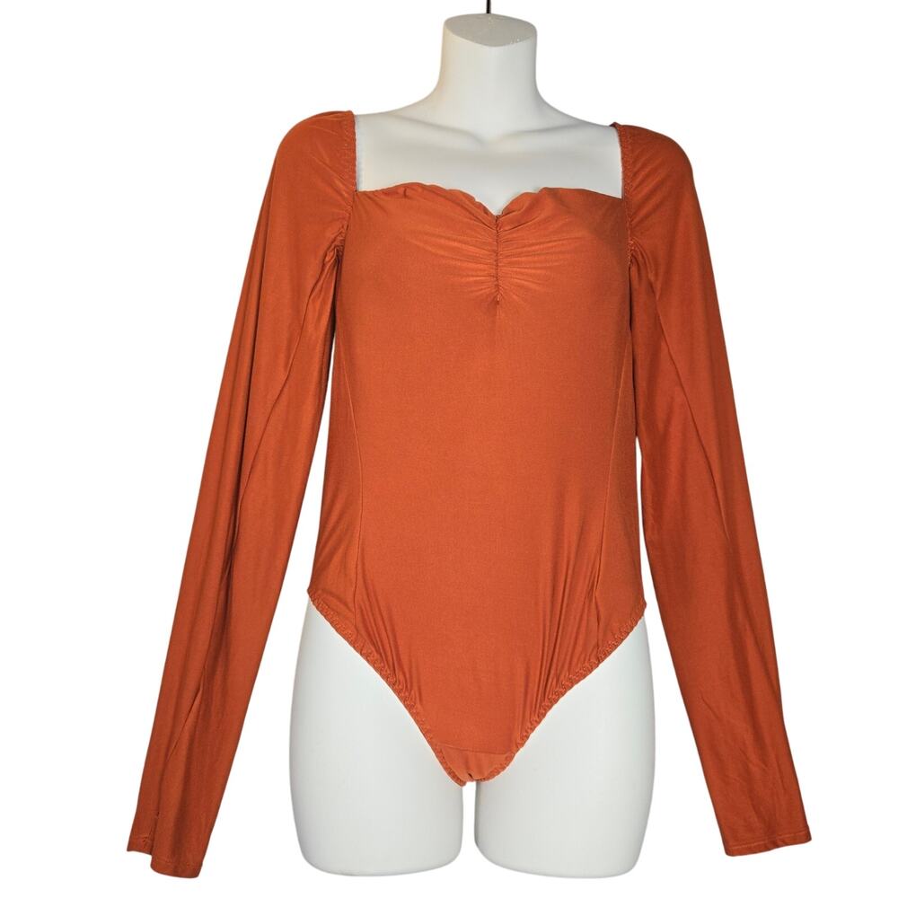 We Are HAH Womens Womens Medium Don't Be Square Bodysuit Burnt‎ Orange Festival